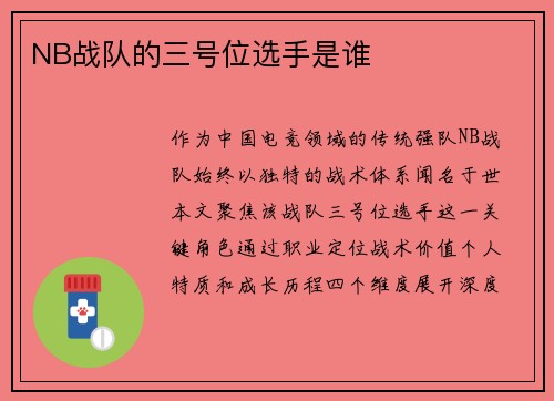 NB战队的三号位选手是谁
